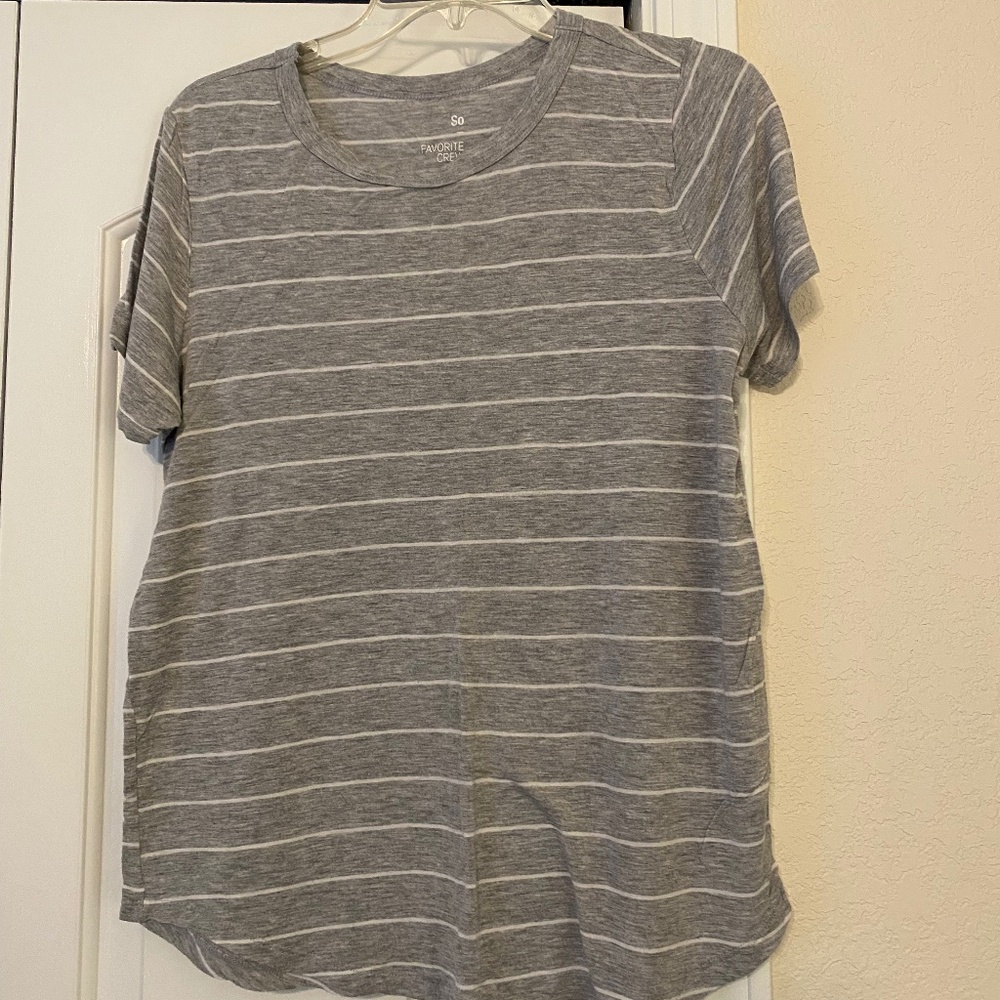 EUC So Favorite Crew Gray/White Striped Tee